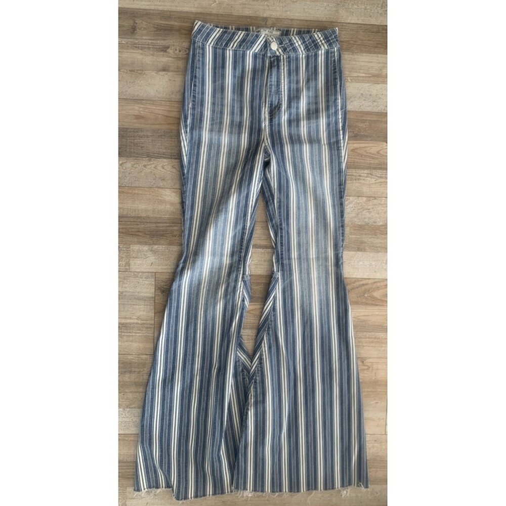 Free People Striped Bellbottom Flared Boho Hippie Retro Raw Hem Pants Size W26 - Picture 3 of 6
